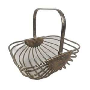 Art Deco Silver Plated Wire Fruit Basket with Handle from the 1980s